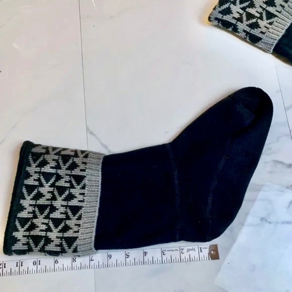 MICHAEL KORS Black/Grey MK Logo Cuff Boot Liners Socks S/M 6-8. - Picture 6 of 7